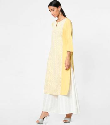 Yellow embroidered rayon kurtas-and-kurtis 3