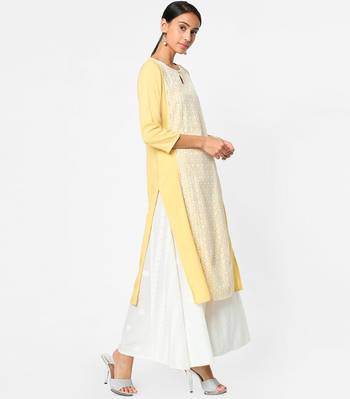 Yellow embroidered rayon kurtas-and-kurtis 4