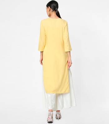 Yellow embroidered rayon kurtas-and-kurtis 5