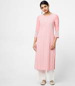 Pink embroidered rayon kurtas-and-kurtis