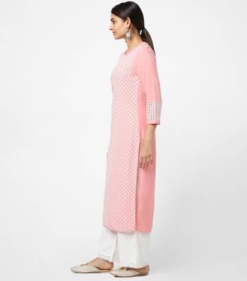 Pink embroidered rayon kurtas-and-kurtis 3