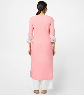 Pink embroidered rayon kurtas-and-kurtis 5