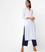 White embroidered rayon kurtas-and-kurtis
