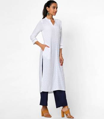 White embroidered rayon kurtas-and-kurtis 4
