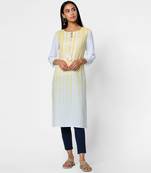 Yellow embroidered rayon kurtas-and-kurtis