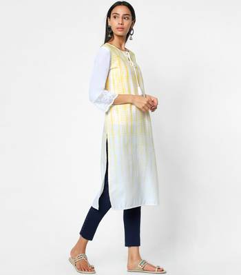 Yellow embroidered rayon kurtas-and-kurtis 4