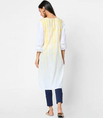 Yellow embroidered rayon kurtas-and-kurtis 5
