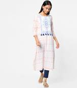 White embroidered rayon kurtas-and-kurtis