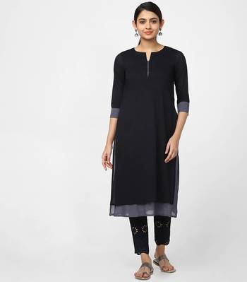 Black plain cotton kurtas-and-kurtis 1