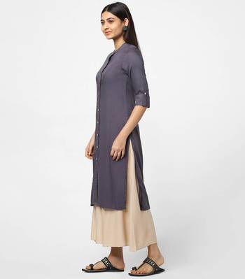 Grey plain rayon kurtas-and-kurtis 3