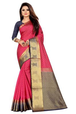 Red woven pure cotton saree with blouse 1