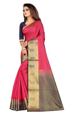 Red woven pure cotton saree with blouse 2
