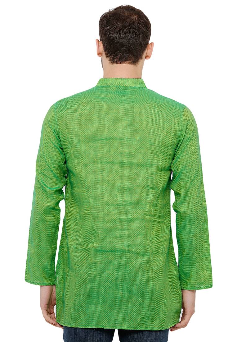 Men' Cotton Handloom Parrot Green coloured Self Textured Short Length ...