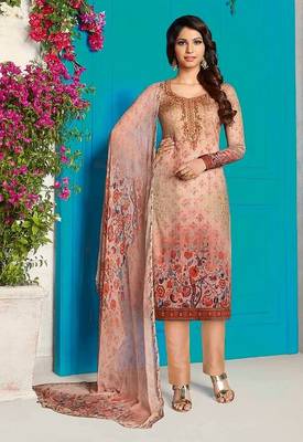 Light-apricot floral print crepe salwar 1