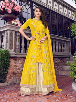 Yellow embroidered satin salwar 1