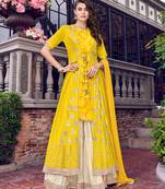 Yellow embroidered satin salwar
