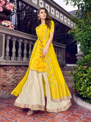Yellow embroidered satin salwar 2