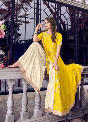 Yellow embroidered satin salwar 3
