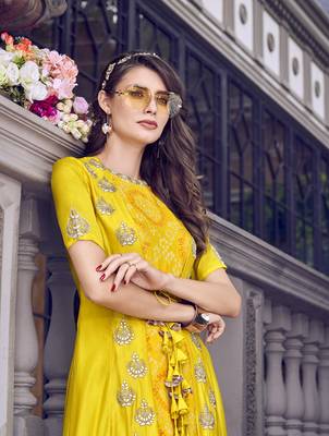 Yellow embroidered satin salwar 4