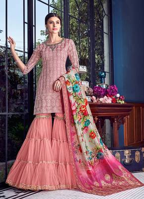 Pink embroidered chanderi silk salwar 1