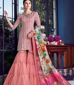 Pink embroidered chanderi silk salwar