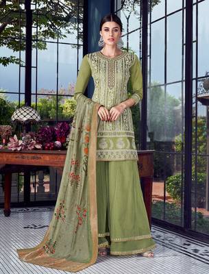 Light-green embroidered chanderi silk salwar 1