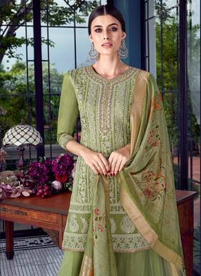 Light-green embroidered chanderi silk salwar 2