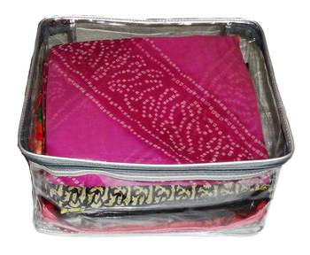 atorakushon   Transparent Saree Cover Garments Storage Bags Wardrobe Organizer Pack of1 (Silver) 3