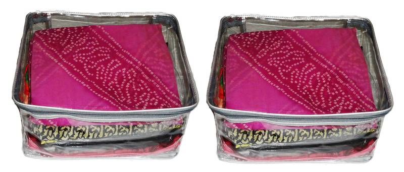 atorakushon   Transparent Saree Cover Garments Storage Bags Wardrobe Organizer Pack of 2 (Silver)