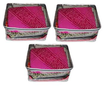 atorakushon   Transparent Saree Cover Garments Storage Bags Wardrobe Organizer Pack of 3 (Silver) 1