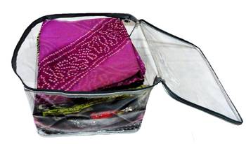 atorakushon   Transparent Saree Cover Garments Storage Bags Wardrobe Organizer Pack of 3 (Silver) 2