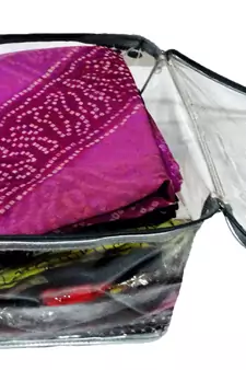 atorakushon   Transparent Saree Cover Garments Storage Bags Wardrobe Organizer Pack of 3 (Silver)