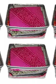atorakushon   Transparent Saree Cover Garments Storage Bags Wardrobe Organizer Pack of 6 (Silver)