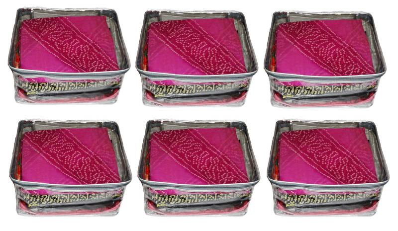 atorakushon   Transparent Saree Cover Garments Storage Bags Wardrobe Organizer Pack of 6 (Silver)