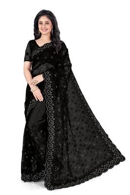 Black embroidered net saree with blouse 1