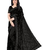 Black embroidered net saree with blouse