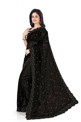 Black embroidered net saree with blouse 2