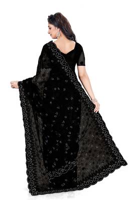 Black embroidered net saree with blouse 3