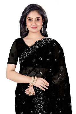 Black embroidered net saree with blouse 4