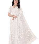 White embroidered net saree with blouse