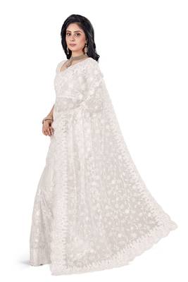 White embroidered net saree with blouse 2