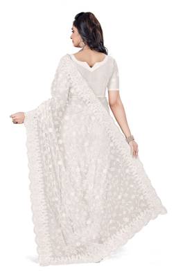 White embroidered net saree with blouse 3