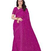 Purple embroidered net saree with blouse