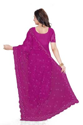 Purple embroidered net saree with blouse 3