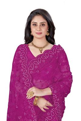 Purple embroidered net saree with blouse 4