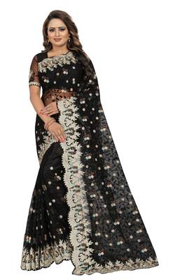 Black embroidered net saree with blouse 1