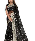 Black embroidered net saree with blouse