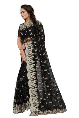 Black embroidered net saree with blouse 2
