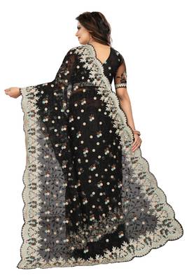 Black embroidered net saree with blouse 3