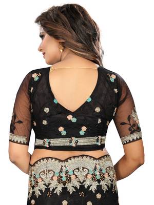 Black embroidered net saree with blouse 4